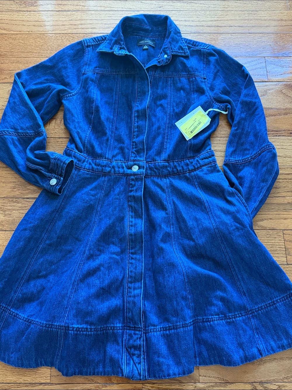 Girls' Dark Blue Denim Shirt Dress